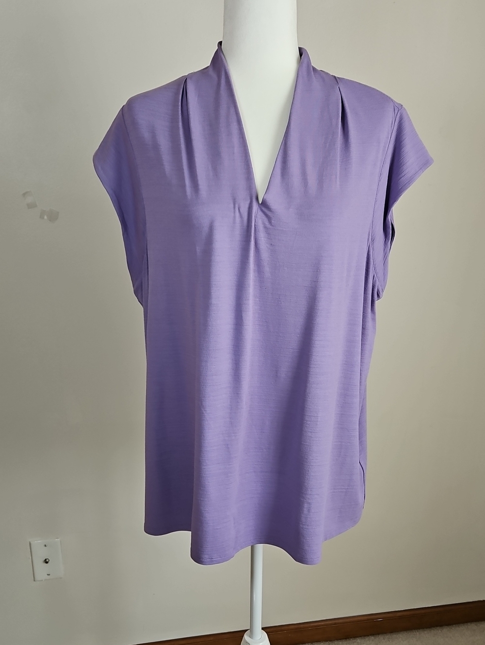 J Jill Wearever XL V Neck Cap Sleeve Top Lavender Casual Stretch Slub Knit